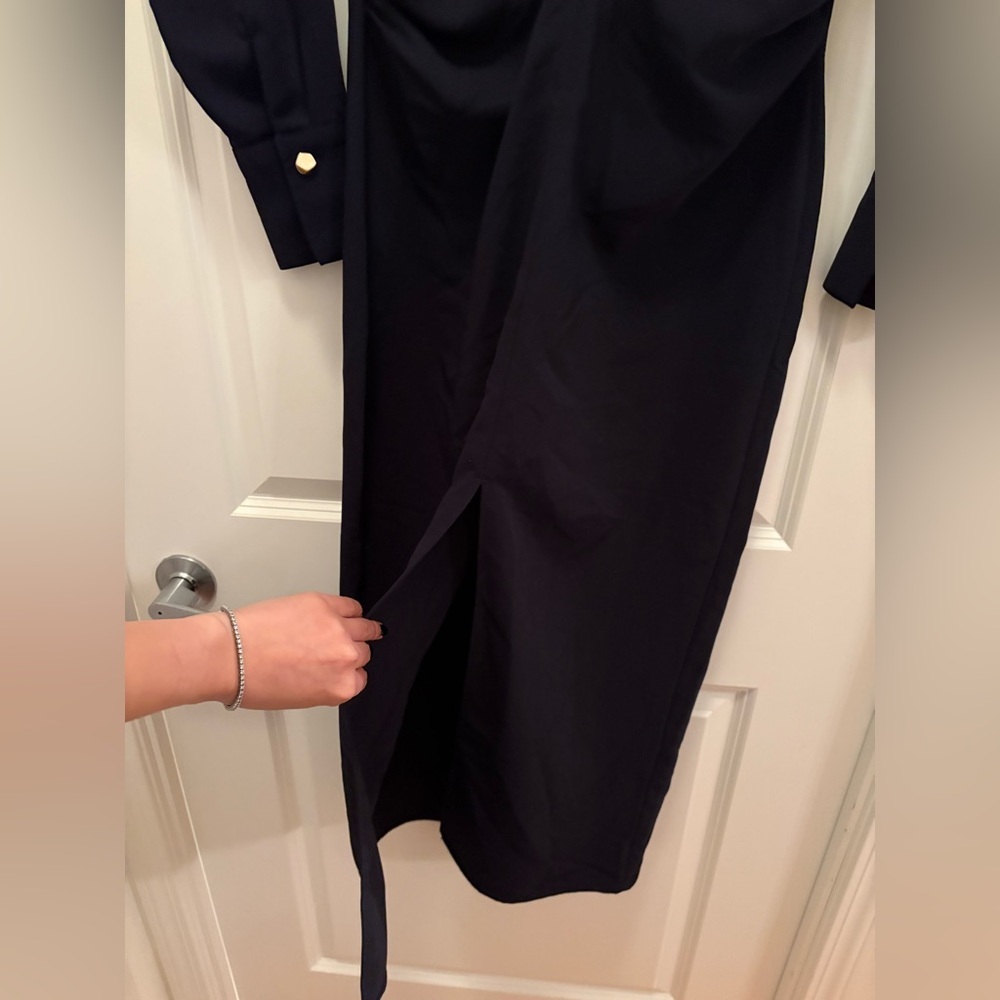 Zara Navy Zippered Shirt Midi Dress Size Small - Picture 9 of 15
